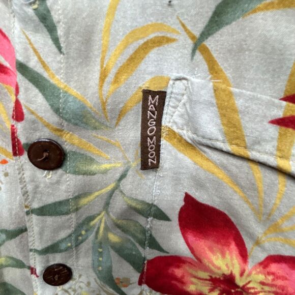 Mango Moon Shirt Men XXL Beige Button Up Floral Print Hawaiian Hibiscus - Picture 5 of 12